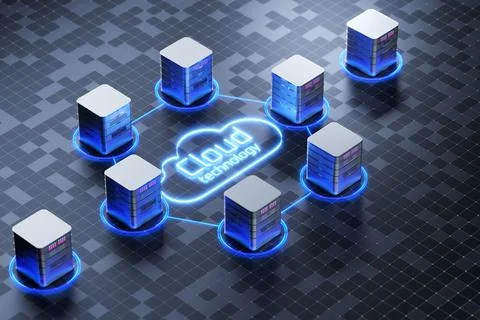 Cloud storage, data center. Digital service or application with data transf.. Stock Illustration