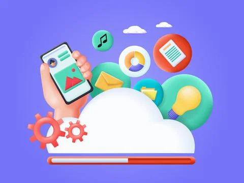 Cloud storage data download isometric 3d vector Stock Illustration