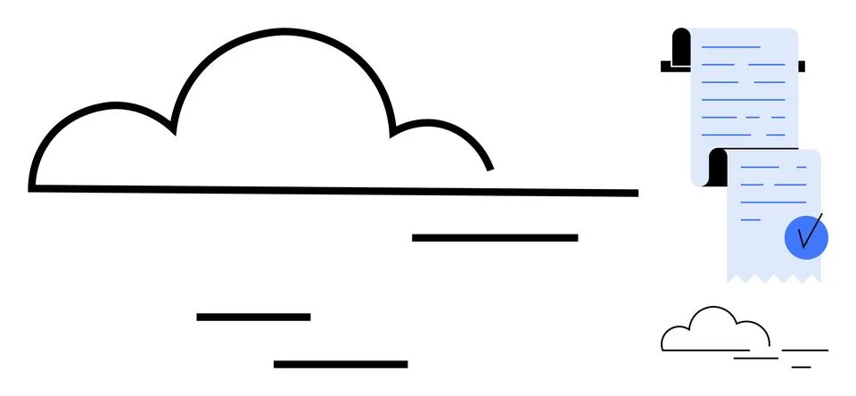 Cloud Storage Data Receipt Verification with Simple Outline Design 스톡 일러스트