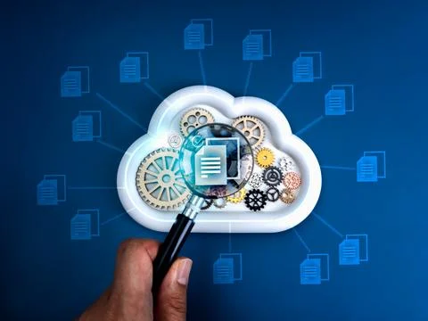 Cloud storage, data searching and transfer, migration service, backup files.. Stock Photos