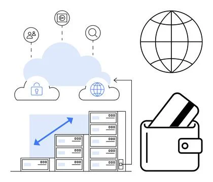 Cloud storage with data security, user profiles, and search functionality ico Stockillustratie