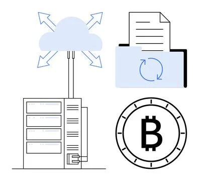Cloud Storage, Data Synchronization, and Bitcoin Conceptual Representation .. 스톡 일러스트