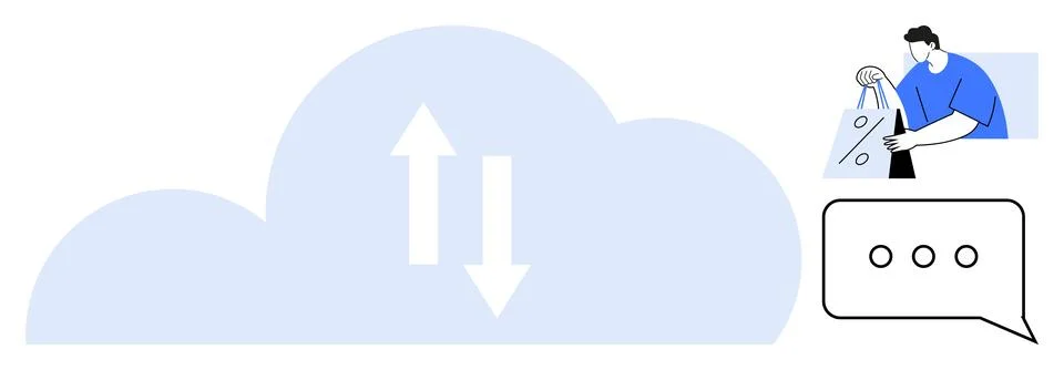 Cloud Storage with Data Transfer Arrows, Online Shopping and Messaging Concep イラスト素材