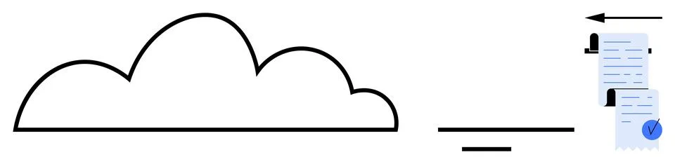 Cloud Storage Data Transfer with Document and Secure Upload Process Outline Stock Illustration