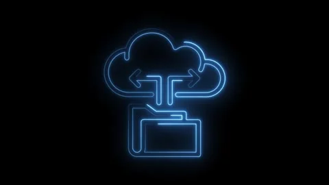 Cloud storage data transfer neon icon animation seamless loop on black Stock Footage 322961494