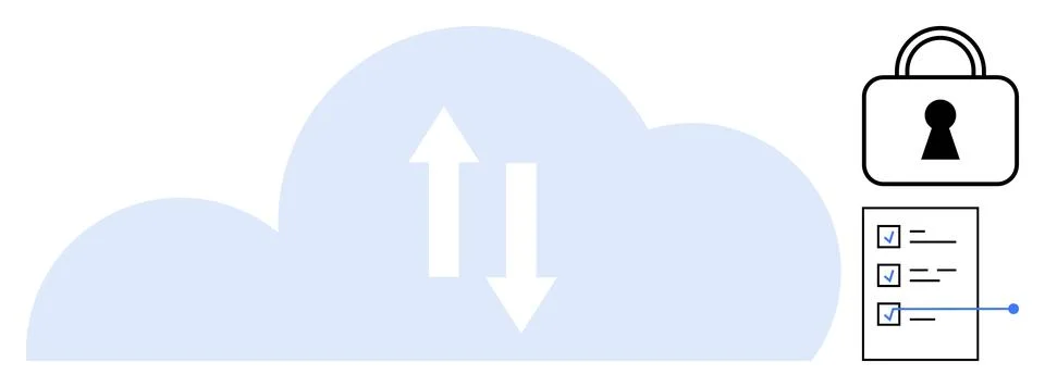Cloud Storage Data Transfer with Security Lock and Checklist for Data Prote.. Stock Illustration