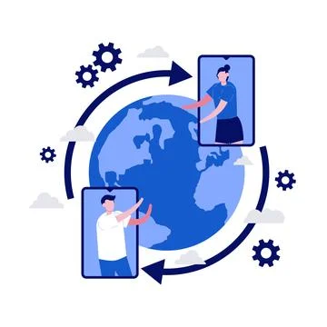 Cloud storage, data transfers on Internet from gadget to gadget with charac.. Stock Illustration