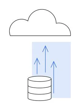 Cloud Storage Data Upload Concept with Database and Upward Arrows Stock Illustration