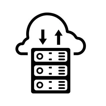 Cloud, storage, database, server icon. Black vector graphic. Stock Illustration