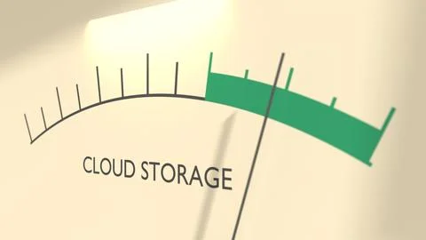 Cloud storage development level on measure scale. Instrument scale with arrow 스톡 일러스트