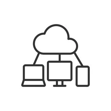 Cloud storage for devices, icon in line design. Cloud, storage, devices, sync Stock Illustration