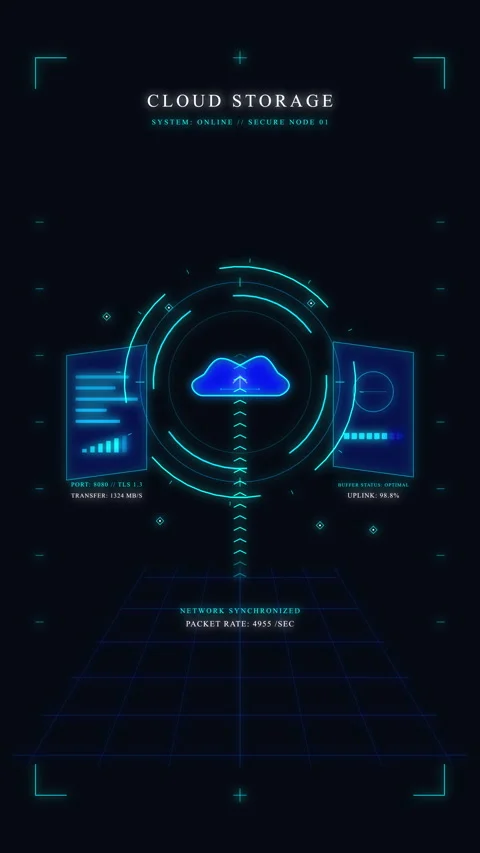 Cloud storage digital hud animation with glowing blue data transfer, interf.. Stock Footage 348326502