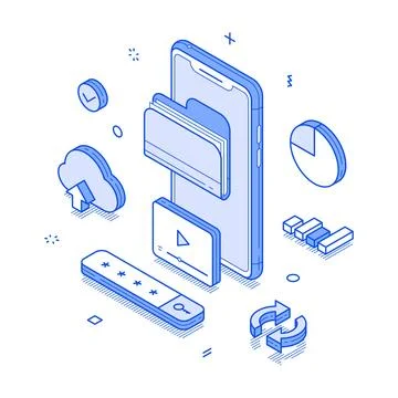 Cloud storage digital media file smartphone application minimalist isometri.. 스톡 일러스트