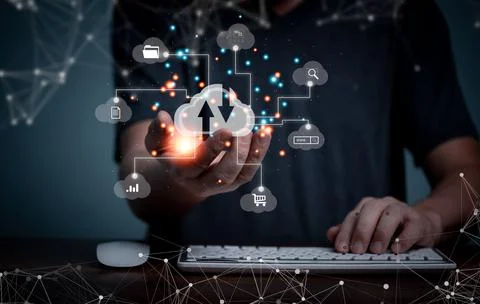 Cloud storage, Digital service data connection application network, transfers Stock Photos