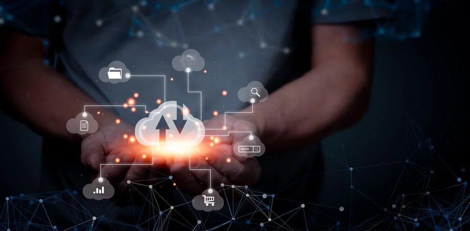 Cloud storage, Digital service data connection application network, transfers Stock Photos