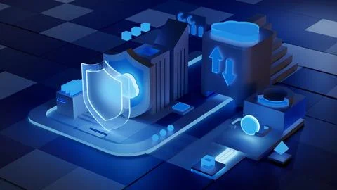 Cloud storage for downloading an isometric. A digital service or application  Stock Illustration