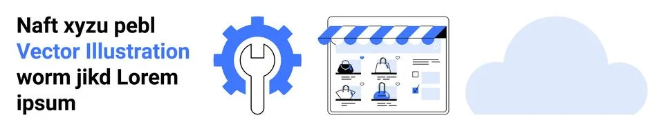 Cloud storage, e-commerce management, technology tools, online business setti Illustrazione stock