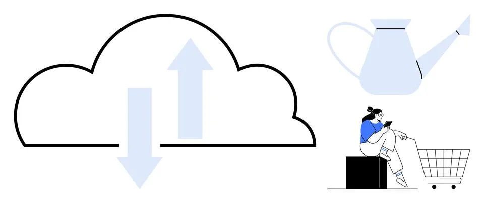 Cloud storage, e-commerce, sustainability, technology, lifestyle, digital ser Illustrazione stock