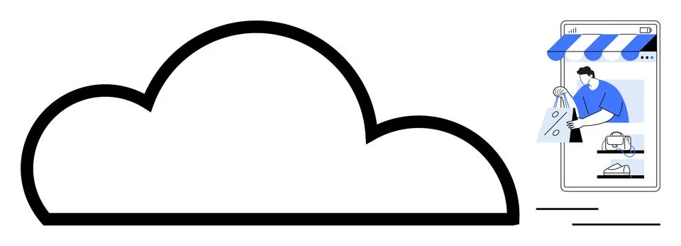 Cloud storage, ecommerce, technology, online shopping, digital marketplace, m Illustrazione stock