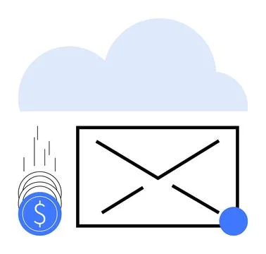 Cloud storage email notification with monetary transactions symbolized by c.. 库存插图