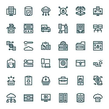 Cloud Storage Exclusive Vector Set featuring 36 Bold Line Pixel Aligned 64x.. Stock Illustration