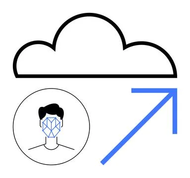 Cloud Storage with Facial Recognition and Data Upload Concept Stock Illustration