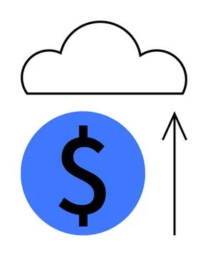 Cloud Storage of Financial Data Represented by Blue Circle Dollar Sign and .. Stock Illustration