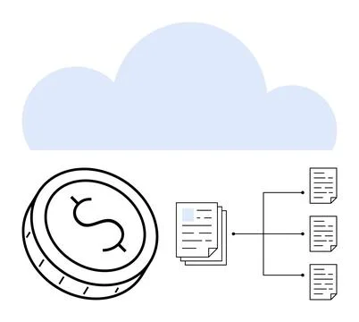 Cloud Storage for Financial Documents with Linked Files and Currency Symbol Stock Illustration