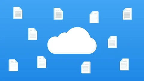 Cloud storage flat animation with random documents floating from cloud. Stock Footage 321077970