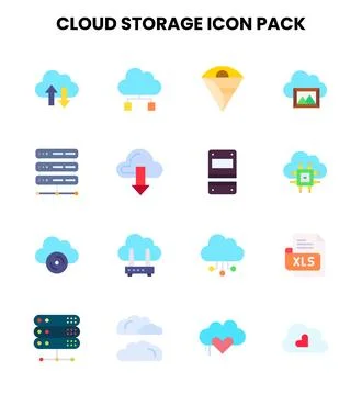 Cloud Storage Flat Collection Icons Pack Stock Illustration
