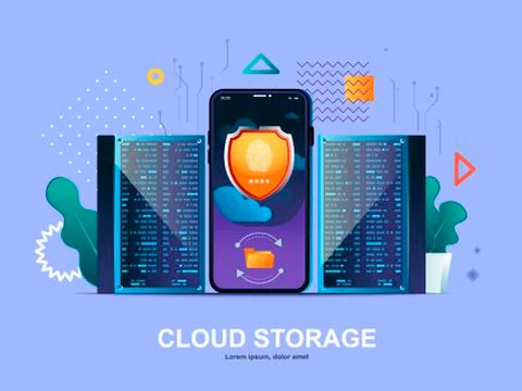 Cloud storage flat concept with gradients. Illustrazione stock