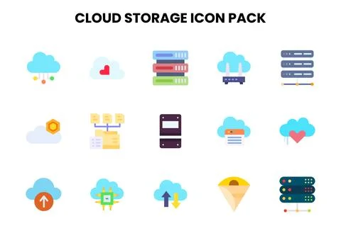 Cloud Storage Flat Graphics Icons Pack Illustrazione stock