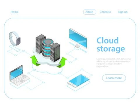 Cloud storage flat isometric vector concept. 스톡 일러스트