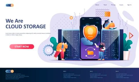 Cloud storage flat landing page template. Illustrazione stock