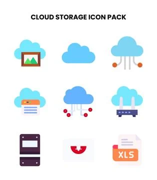 Cloud Storage Flat Scalable Icons Pack Illustrazione stock