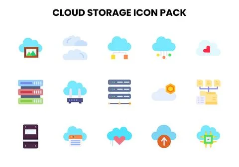 Cloud Storage Flat Set Icons Pack Stock Illustration