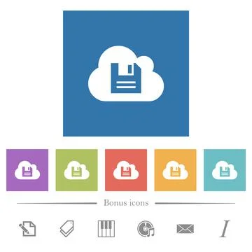 Cloud storage flat white icons in square backgrounds 스톡 일러스트