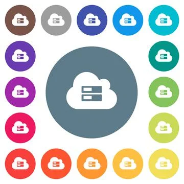 Cloud storage flat white icons on round color backgrounds Stock Illustration