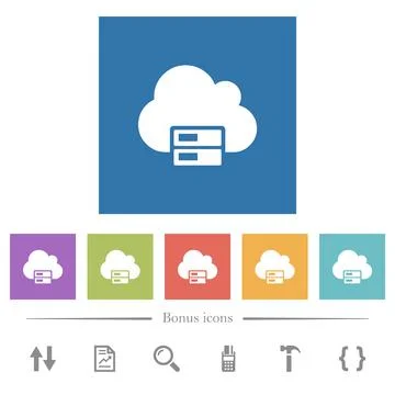 Cloud storage flat white icons in square backgrounds Stock Illustration