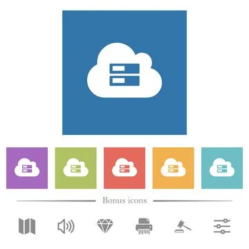 Cloud storage flat white icons in square backgrounds 스톡 일러스트