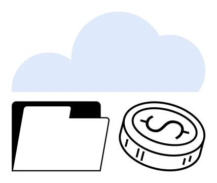 Cloud storage folder with a dollar coin, representing data management and イラスト素材