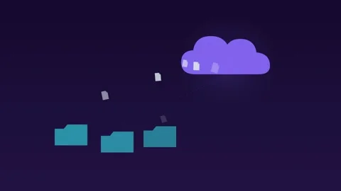 Cloud storage folders files flying violet cloud loop Stock Footage 342612122