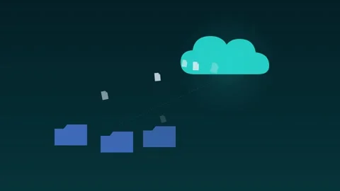 Cloud storage folders files flying turquoise cloud loop 스톡 동영상 342612126