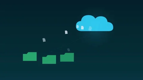 Cloud storage folders files flying aqua cloud loop 動画素材 342612127