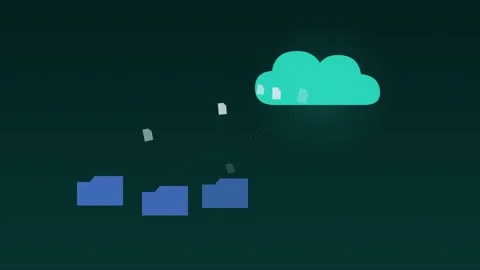 Cloud storage folders files flying teal cloud loop Stock Footage 342612134