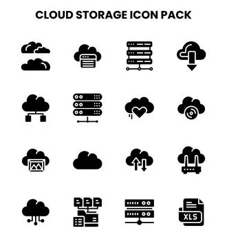 Cloud Storage Glyph Bundle Icons Pack Stock Illustration