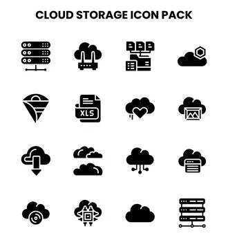 Cloud Storage Glyph Bundle Icons Pack Stock Illustration