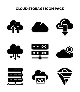 Cloud Storage Glyph Collection Icons Pack Stock Illustration