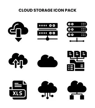 Cloud Storage Glyph Design Icons Pack Stock Illustration