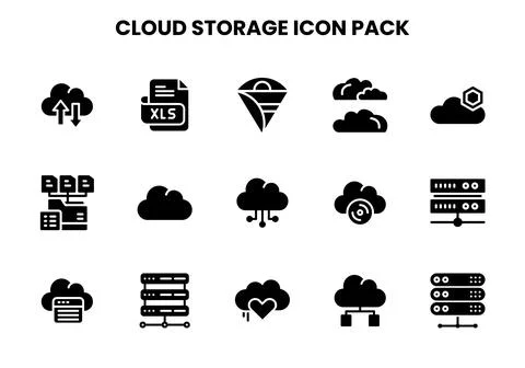Cloud Storage Glyph Graphics Icons Pack Ilustração Stock